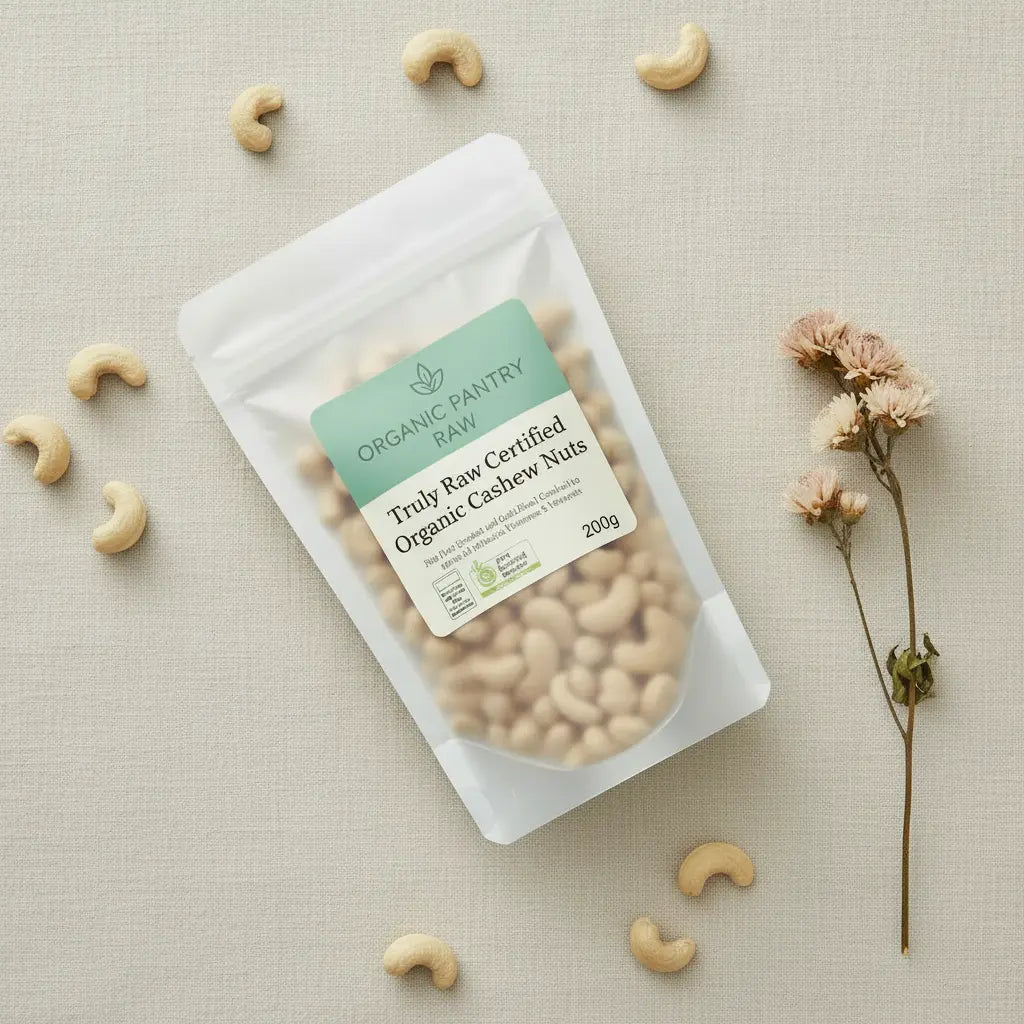Organic Raw Cashews Australia - 200g pack of organic cashews by Organic Pantry Raw