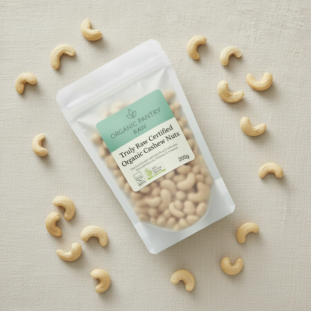 Organic Raw Cashews Australia - 200g pack of organic raw cashews by Organic Pantry Raw