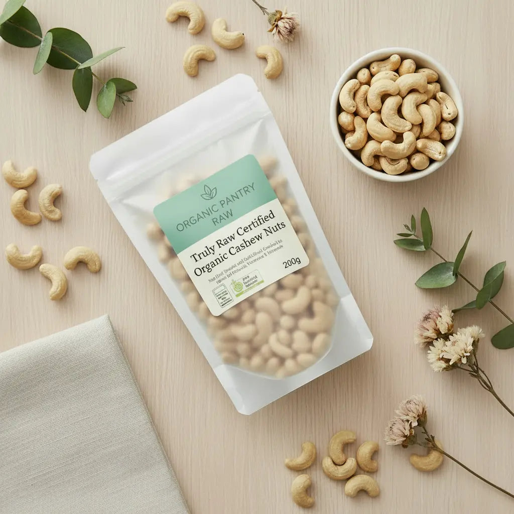 Organic Raw Cashews Australia - 200g pack of oganic cashew nuts by Organic Pantry Raw