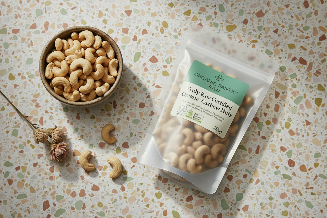 Organic Raw Cashews Australia - 200g pack of oganic cashew nuts by Organic Pantry Raw