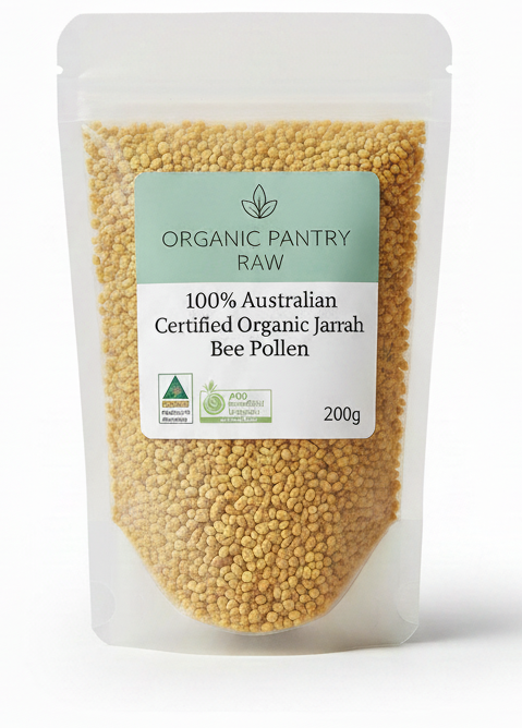 Organic bee pollen Australia - 200g pack of organic bee pollen product by Organic Pantry Raw