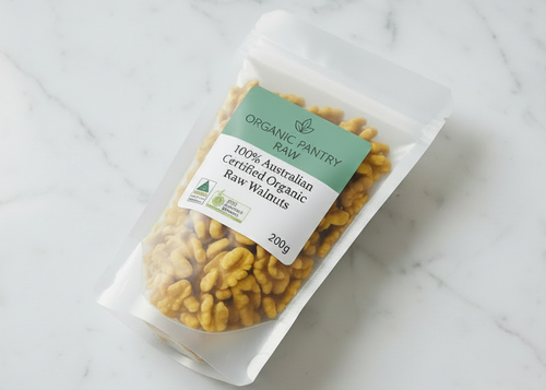 Organic walnuts Australia 200g pouch raw walnuts by Organic Pantry Raw - flat lay