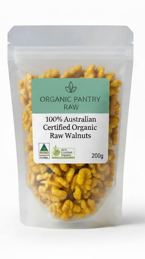 Organic walnuts  Australia 200g pouch of cerftified organic walnuts by Organic Pantry Raw